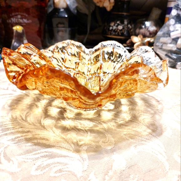 🧡🍂🧡 Gorgeous Vintage Murano Venetian Vetro Eseguito Amber Art Glass Bowl